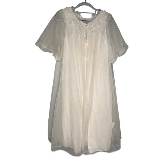 Vintage 50s Laros two piece sleepwear set peignor and nightgown lace off white - Picture 1 of 16